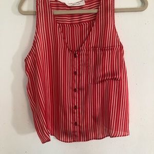 Scallop Back, Flowy, Stripped Blouse, Red and White